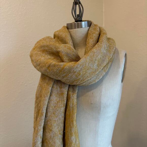 Women’s One Size Mustard Thick Cozy Fringe Scarf - Picture 2 of 2